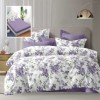 Lenjerie de pat dublu 6 piese cu elastic cu imprimeu flori mov lila si cearsaf mov lila