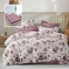 Lenjerie de pat dublu 6 piese cu elastic cu imprimeu flori mov pruna si cearsaf mov pruna
