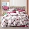 Lenjerie de pat dublu 6 piese cu elastic bumbac flori roz mov
