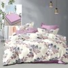 Lenjerie de pat dublu 6 piese cu elastic cu imprimeu frunze lila pastel si cearsaf lila