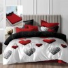 lenjerie de pat dublu 6 piese cu elastic inimii rosu alb cu cearceaf rosu și fete de perna asortate