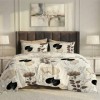 Lenjerie pat dublu frunze bej ralex pucioasa 6 piese design elegant