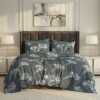 Lenjerie pat dublu gri cu flori ralex pucioasa 6 piese design floral elegant gri verde