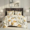 Lenjerie pat dublu lalele galbene 6 piese ralex pucioasa bumbac poliester model floral elegant