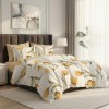 Lenjerie pat dublu lalele galbene 6 piese ralex pucioasa bumbac poliester model floral elegant