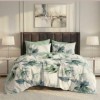 Lenjerie pat dublu flori verzi ralex pucioasa 6 piese design floral verde albastru