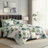 Lenjerie pat dublu flori verzi ralex pucioasa 6 piese design floral verde albastru