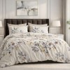 Lenjerie pat dublu floral 6 piese ralex pucioasa bumbac poliester model flori elegante gri si crem