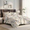 Lenjerie pat dublu floral 6 piese ralex pucioasa bumbac poliester model flori elegante gri si crem