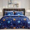 Lenjerie pat dublu stelute colorate albastru 6 piese bumbac poliester model cer instelat