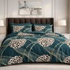 Lenjerie pat dublu abstract verde petrol 6 piese ralex pucioasa bumbac poliester model modern
