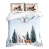 Lenjerie de pat 3D Craciun Deer bumbac 100% ranforce cu reni si peisaj de iarna