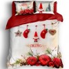 Lenjerie de pat dublu Cotton Club Zola, bumbac 100% ranforce, design festiv de Crăciun, roșu și alb, motive de sărbători și elemente decorative