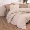 Lenjerie de pat din bumbac satinat Brode Saten Cotton Box, set 6 piese, design elegant cu broderii delicate, culori bej și crem.