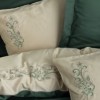 lenjerie brodata de lux Cotton Box Andy Green din bumbac satinat verde inchis si crem cu broderii delicate