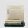 lenjerie brodata de lux Cotton Box Andy Green din bumbac satinat verde inchis si crem cu broderii delicate