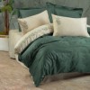 lenjerie brodata de lux Cotton Box Andy Green din bumbac satinat verde inchis si crem cu broderii delicate