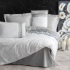 Lenjerie de pat din bumbac satinat Brode Saten Cotton Box, set 6 piese, design elegant cu broderii sofisticate, culoare gri rafinat.