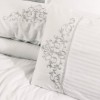 Lenjerie de pat din bumbac satinat Brode Saten Cotton Box, set 6 piese, design elegant cu broderii subtile, culoare alb pur.
