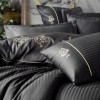 Lenjerie brodata de lux Cotton Box King Anthracite din bumbac satinat antracit cu broderii aurii