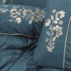 Lenjerie de pat din bumbac satinat Brode Saten Cotton Box, set 6 piese, design elegant cu broderii florale, culoare albastru închis.