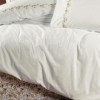 Lenjerie de pat brodata Polite Cinnamon, bumbac 100% ranforce, set 6 piese, alb cu broderie si imprimeu vegetal in nuante de caramiziu