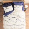 Lenjerie pat dublu Cotton Box Larum Dark Blue bumbac ranforce model marin cu pescarusi