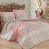 Lenjerie de pat din bumbac 100% ranforce, Megan, roz pal și bej, imprimeu elegant de arabescuri gri și flori delicate