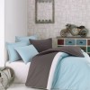 Lenjerie de pat din bumbac 100% ranforce cu design modern în nuanțe de mentă și gri, cu detalii albe