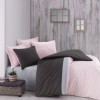 Lenjerie de pat din bumbac 100% ranforce cu design modern în nuanțe de roz pudrat, gri și negru