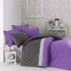 Lenjerie de pat din bumbac 100% ranforce cu design modern în nuanțe de mov, gri și negru