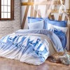 Lenjerie de pat dublu Cotton Box Pusla, bumbac 100% ranforce, design albastru și alb, motive nautice și imagini de bărci