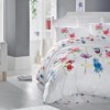Lenjerie de pat din bumbac 100% ranforce, Spring, alb și fucsia, imprimeu flora