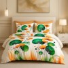 Lenjerie de pat dublu cu frunze verzi si portocalii din bumbac si poliester Elvo - lenjerii 1+1 gratis