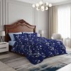 Lenjerie de pat dublu albastru cu imprimeu floral si cearceaf pat uni bleu