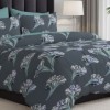 Lenjerie de pat dublu gri cu cu imprimeu floral abstract