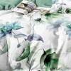 Lenjerie pat dublu model flori pictate in nuante de verde, albastru 1+1 gratis microfibra