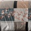 Lenjerie pat dublu model carouri florale bej 1+1 gratis microfibra