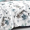 Lenjerie pat dublu model floral pictat bleu-gri 1+1 gratis microfibra