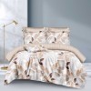 lenjerie pat dublu model frunze bej 1+1 gratis microfibra