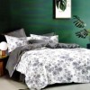 Lenjerie de pat dublu cu model flori gri pe fundal alb, set 4 piese