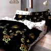 Lenjerie de pat dublu cu model fluturi aurii și flori pe fundal negru și alb, set 4 piese