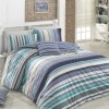 Lenjerie de pat dublu bumbac 100% ranforce bleu, albastru și alb cu design în dungi - Bahar Home Marino