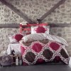Lenjerie de pat din bumbac 100% ranforce, Ralex, roșu intens, maro și alb, imprimeu baroc elegant