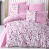 Lenjerie de pat bumbac 100% ranforce Kos v2 cu design floral roz și alb și detalii ornamentale elegante
