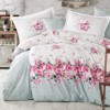 Lenjerie de pat bumbac 100% ranforce Rade cu design floral alb și gri deschis, și flori roz