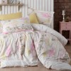 Lenjerie de pat bumbac 100% ranforce Santorini cu design floral delicat alb, roz, galben și crem