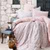 Lenjerie de pat dublu Ralex Pucioasa Valeria, bumbac 100% ranforce, design roz și alb, motive florale delicate