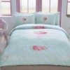 Lenjerie de pat din bumbac 100% ranforce cu model floral în nuanțe de verde mentă și roz, cu accente de dantelă albă