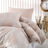 Lenjerie de pat din jacquard satin bej cu model damasc